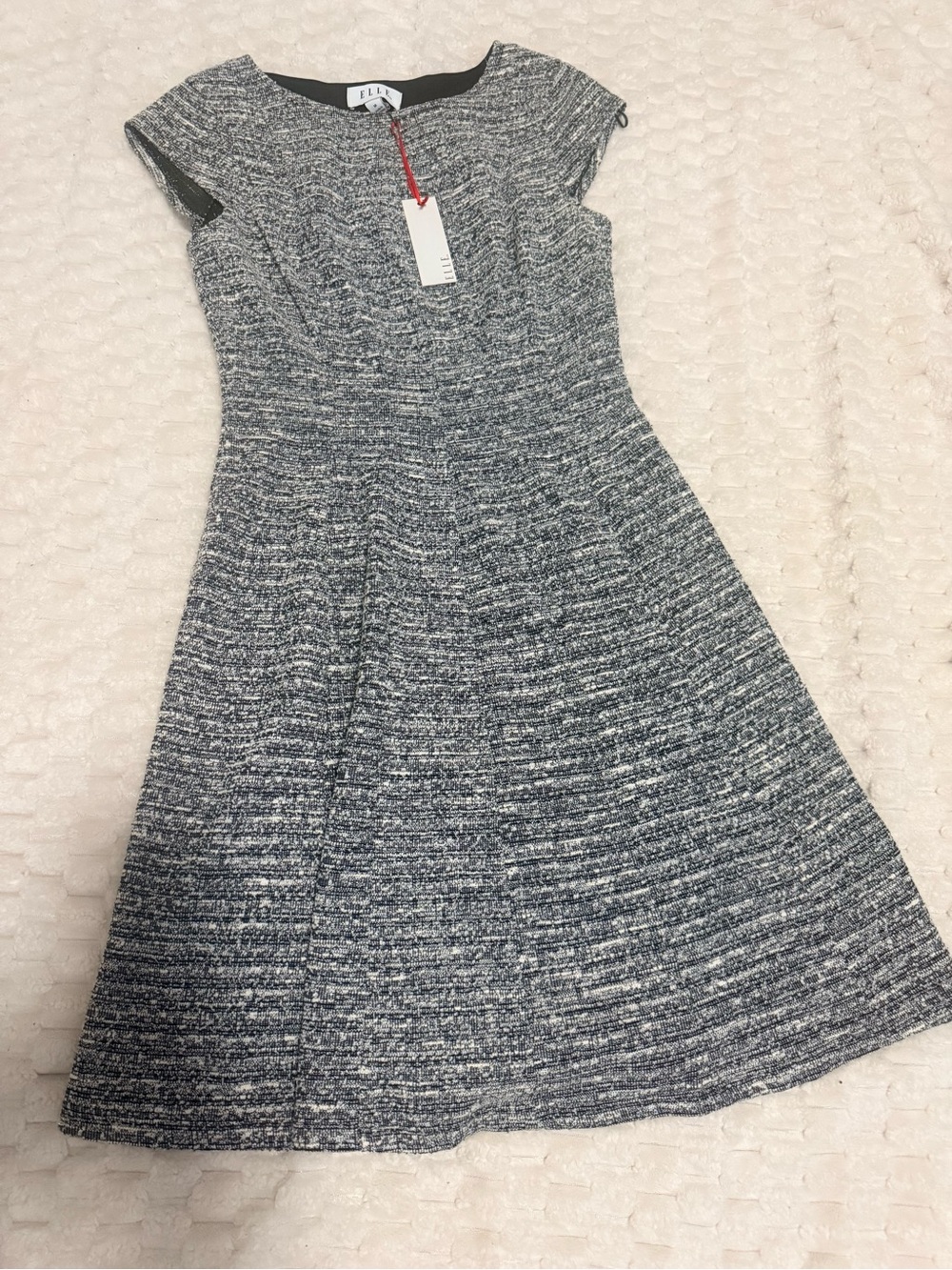 ELLE Gray Textured Fit-and-Flare Midi Dress